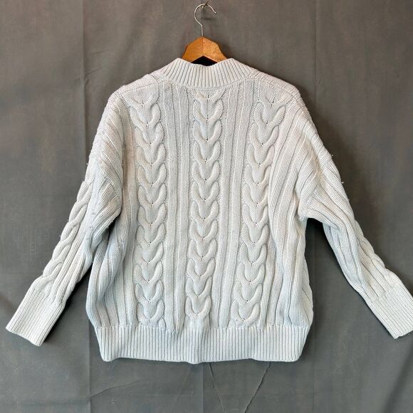 Banana Republic Women’s Cable Knit Cardigan Sweater Large Ivory Wool Blend - Picture 4 of 6
